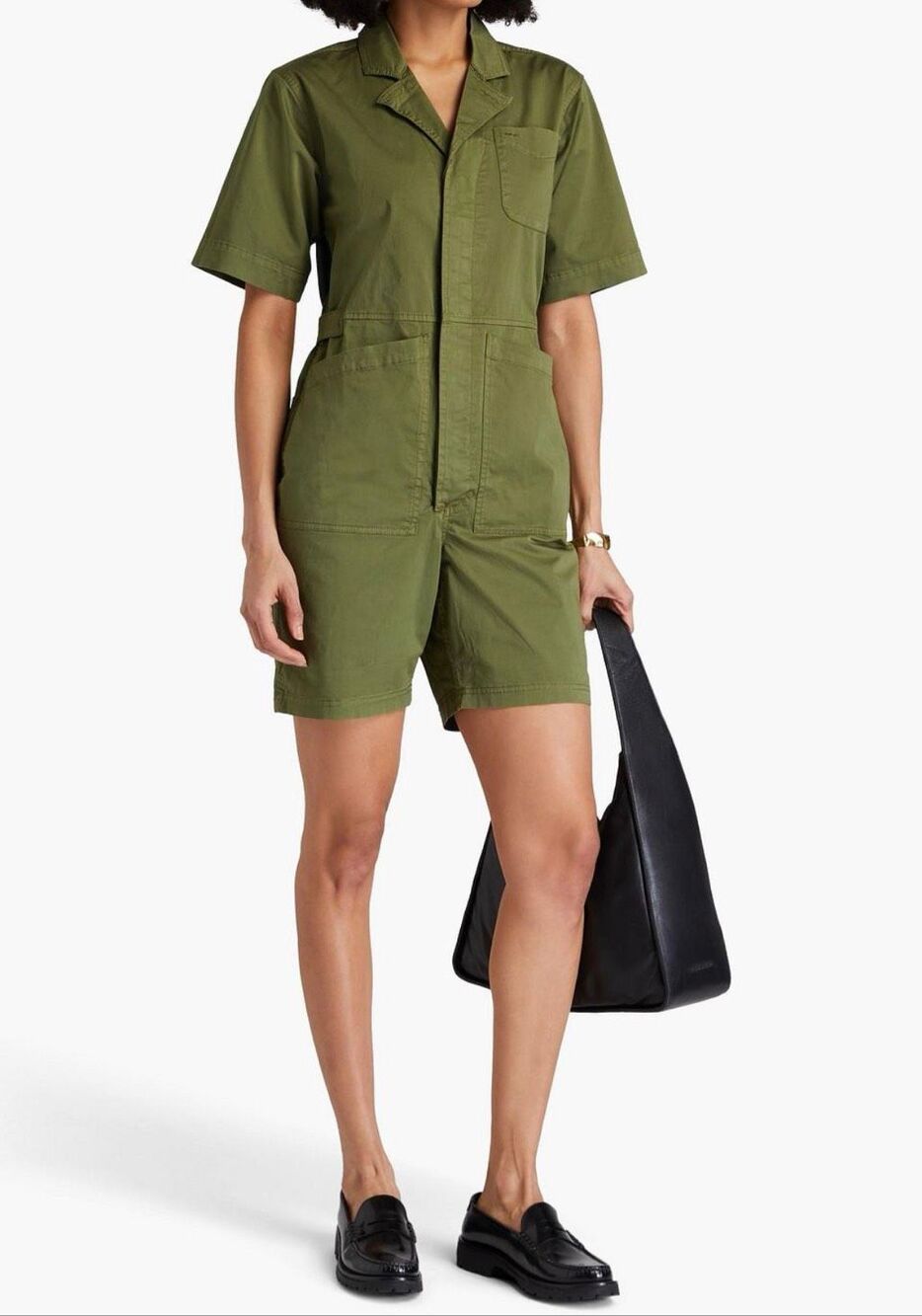 Alex Mill Army Green Cotton Poplin Utility Playsuit Romper Shorts XS